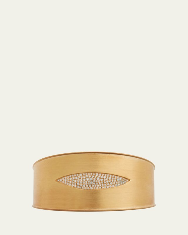 18K Yellow Gold Falling Leaf Cuff Bracelet with Diamonds